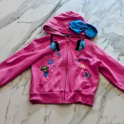 JoJo Siwa Girls Zip Up Pink Hoodie with Blue Bow on Hood

