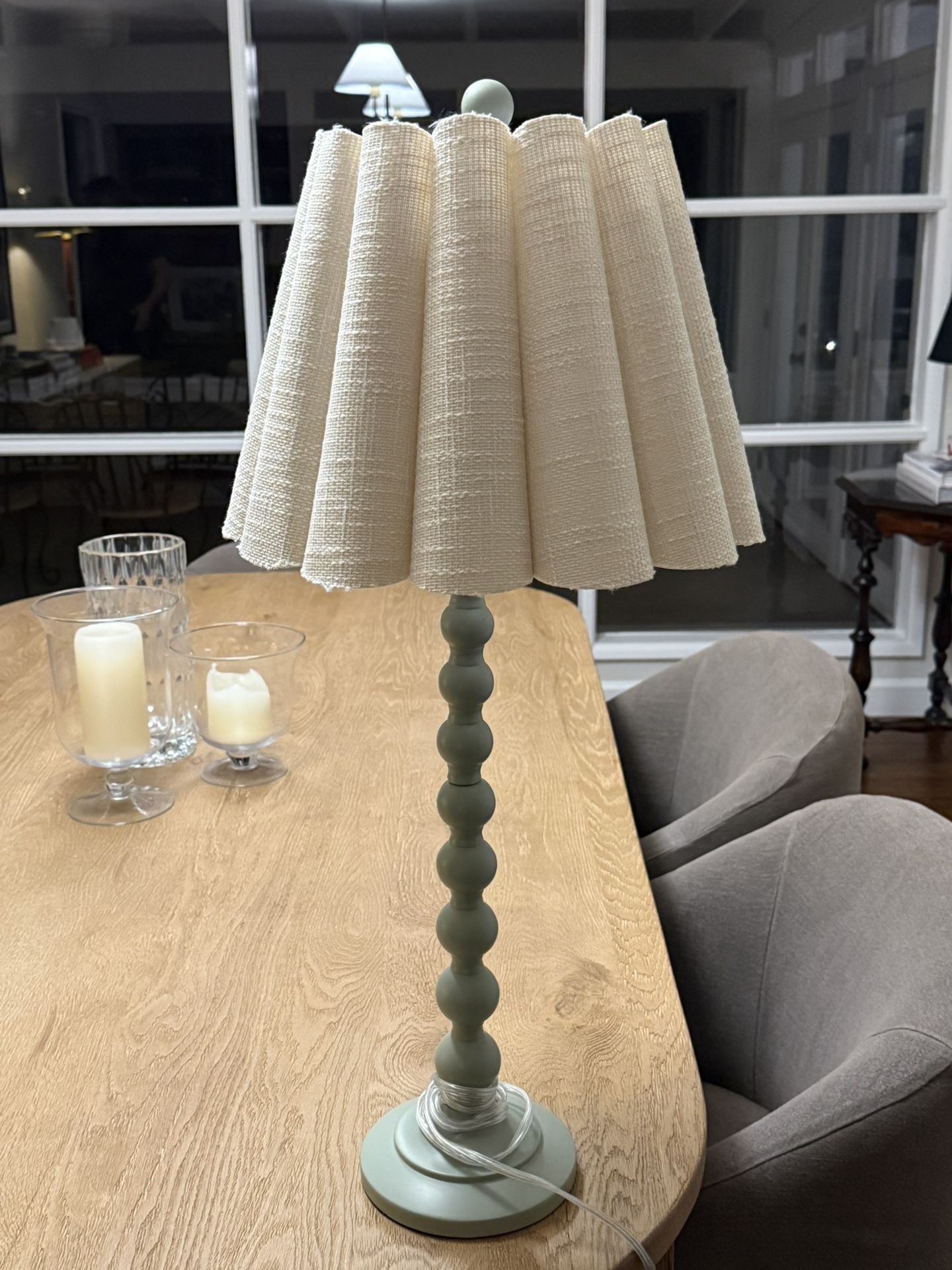 Pair Of Green Lamp with Scallop Lamp Shade