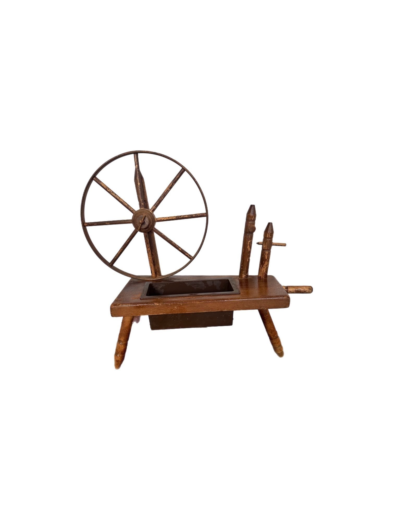 Vintage Wooden Spinning Wheel Planter Handmade 13” x 12”