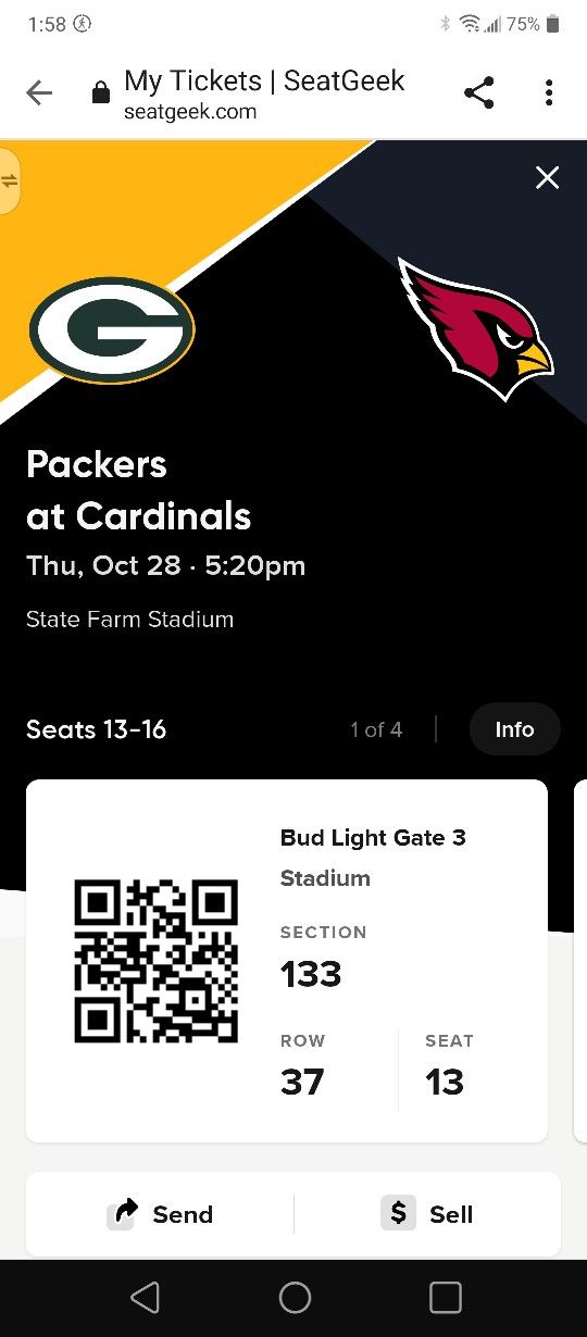 Packers vs Cardinals Tickets-Thursday Night Football