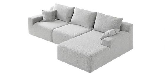 97" L-Shaped Modular Boneless Sofa, Plaid Cloud Couch with Deep Seat, Flexible Module Combination Couches for Living Room, Left Facing Chaise, No Asse