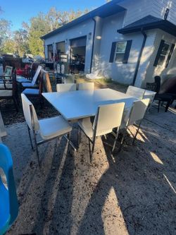 Modern White Table 6 Chairs And Table