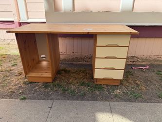 2000s IKEA Wood Desk with Drawers and Open Shelf