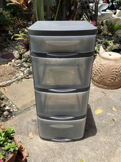 4 Drawer Clear Storage Drawers: 13”W x 15”D x 29”H