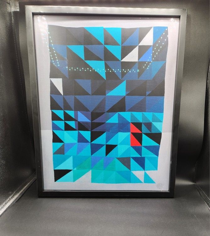 Optical Art Geometric Abstract Acrylic Painting on Canvas framed size 21 x 17 inches signed