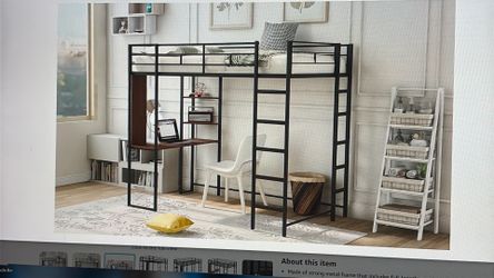 Twin metal loft bed with 2 shelves - mattress included!!
