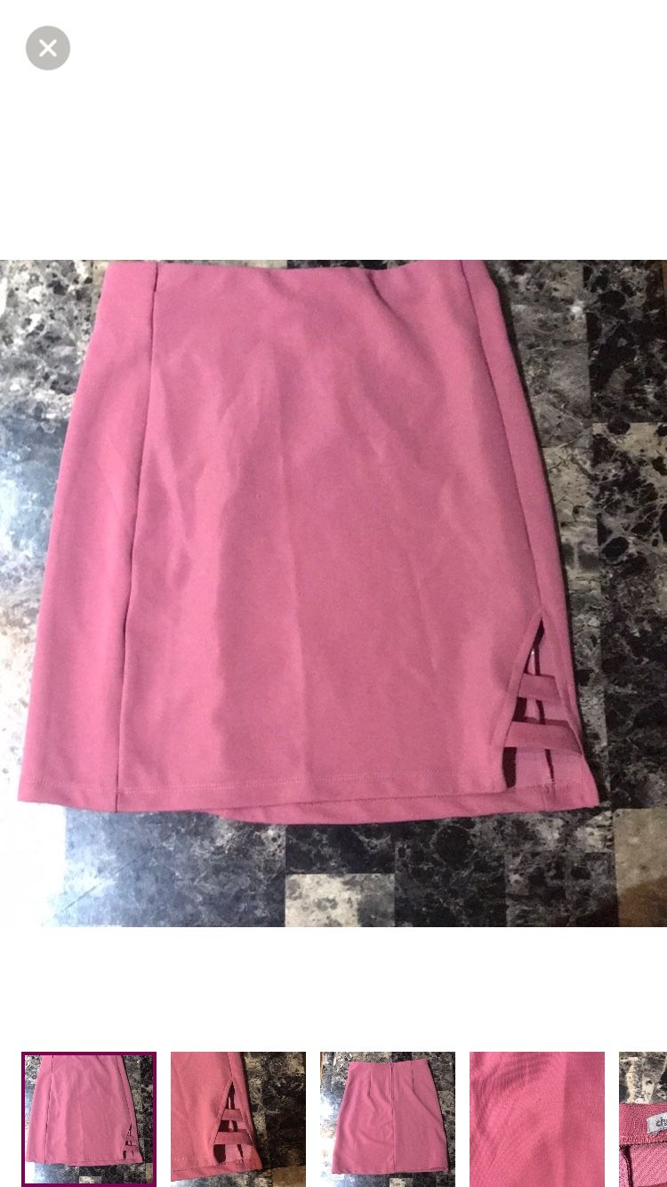 Mauve pencil skirt side cut out detail