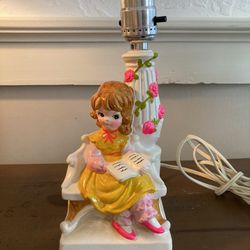 Vintage Midcentury Children’s Lamp- Girl With Book