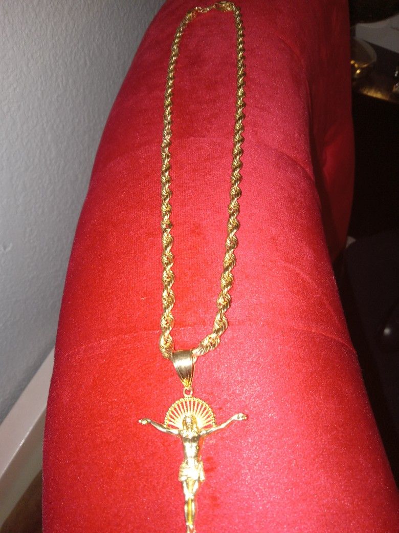 TORSAL BIG  CHAIN 10K 20"INCHS AND PENDANT REAL GOLD $1000 DLLS