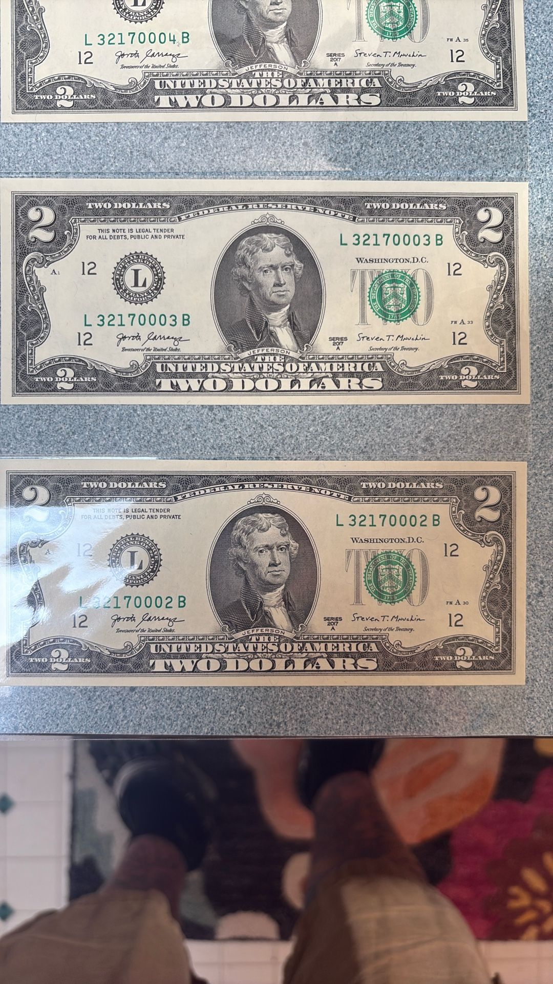 Two Dollar Bills Near Mint Condition