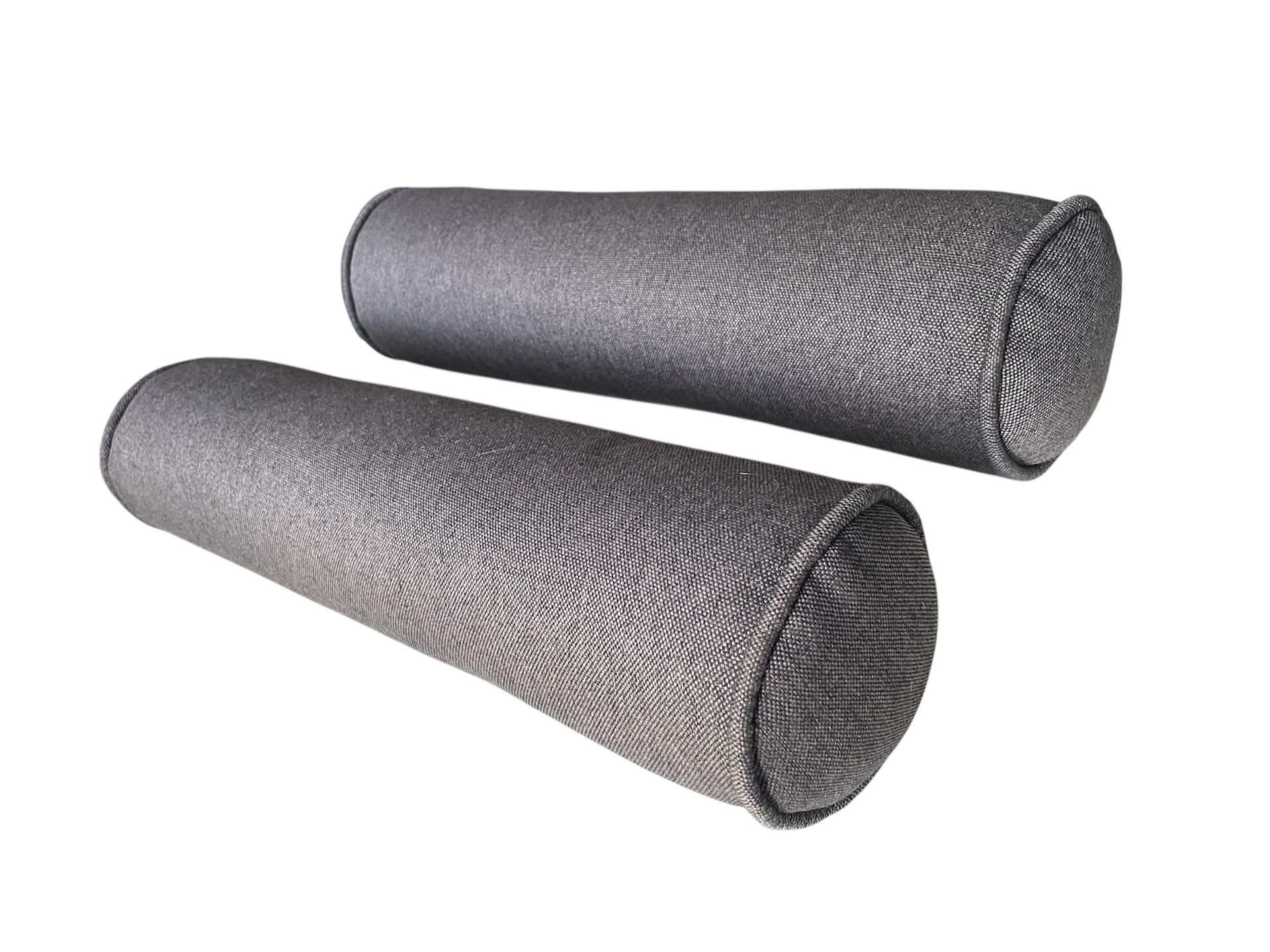 Set of 2 Cylindrical Bolster Pillows in Gray with Zipper Closure