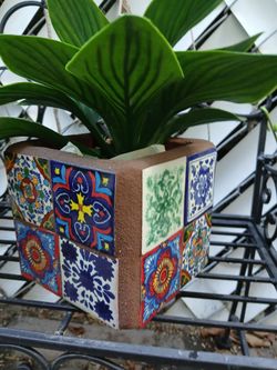 Pottery/Planter with Mexican Tile Inlays