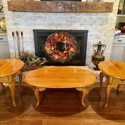 Oak coffee table and end table set