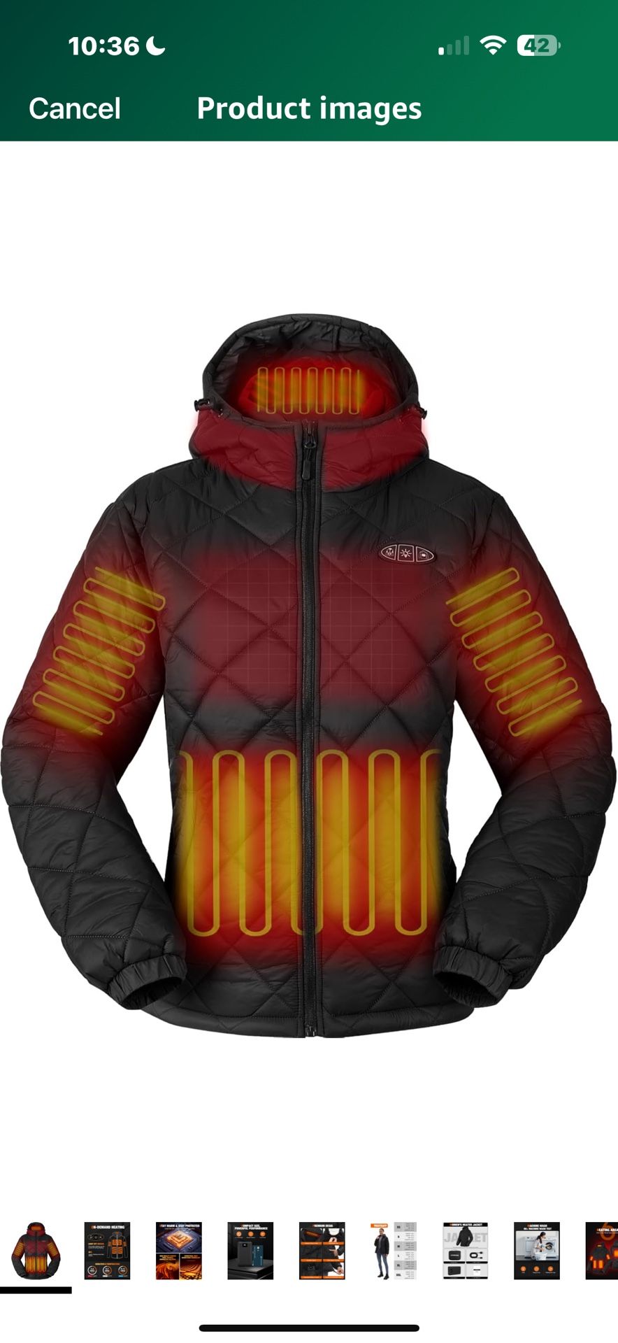 Women's Quilted Down Heated Jacket With Battery, Lightweight Smart Heating Coat with Hood For Winter Outdoor