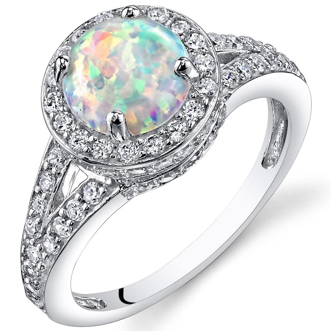 Opal Halo Ring Sterling Silver 1.25 Cts Sizes 5 to 9 SR11168 Size 5