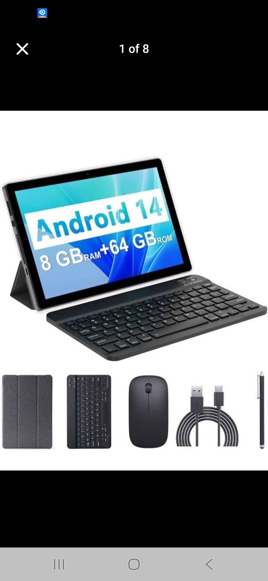 Android 14 Tablet, 10 Inch 8GB RAM+64GB ROM Tablets with Keyboard/Mouse/Case/Stylus, 1.8Ghz Quad-core Processor Laptop, 8MP Camera, 6000mAh Battery, 1