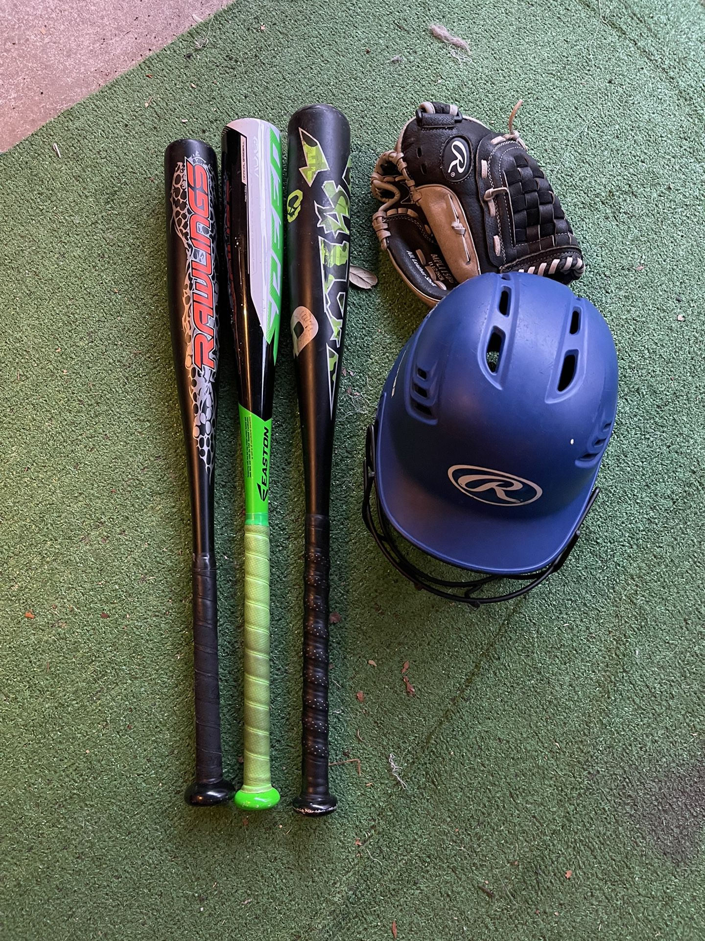 Baseball Bats Glove and Helmet 