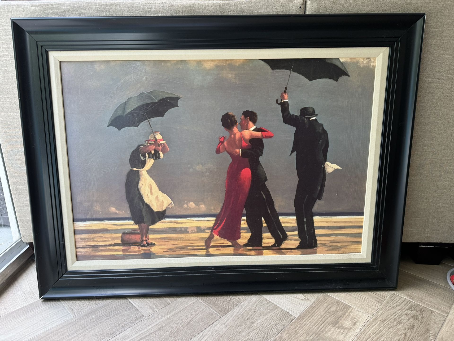 Canvas Couple Dancing In The Rain With Wood Frame