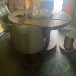 Vintage wood round table and four chairs
