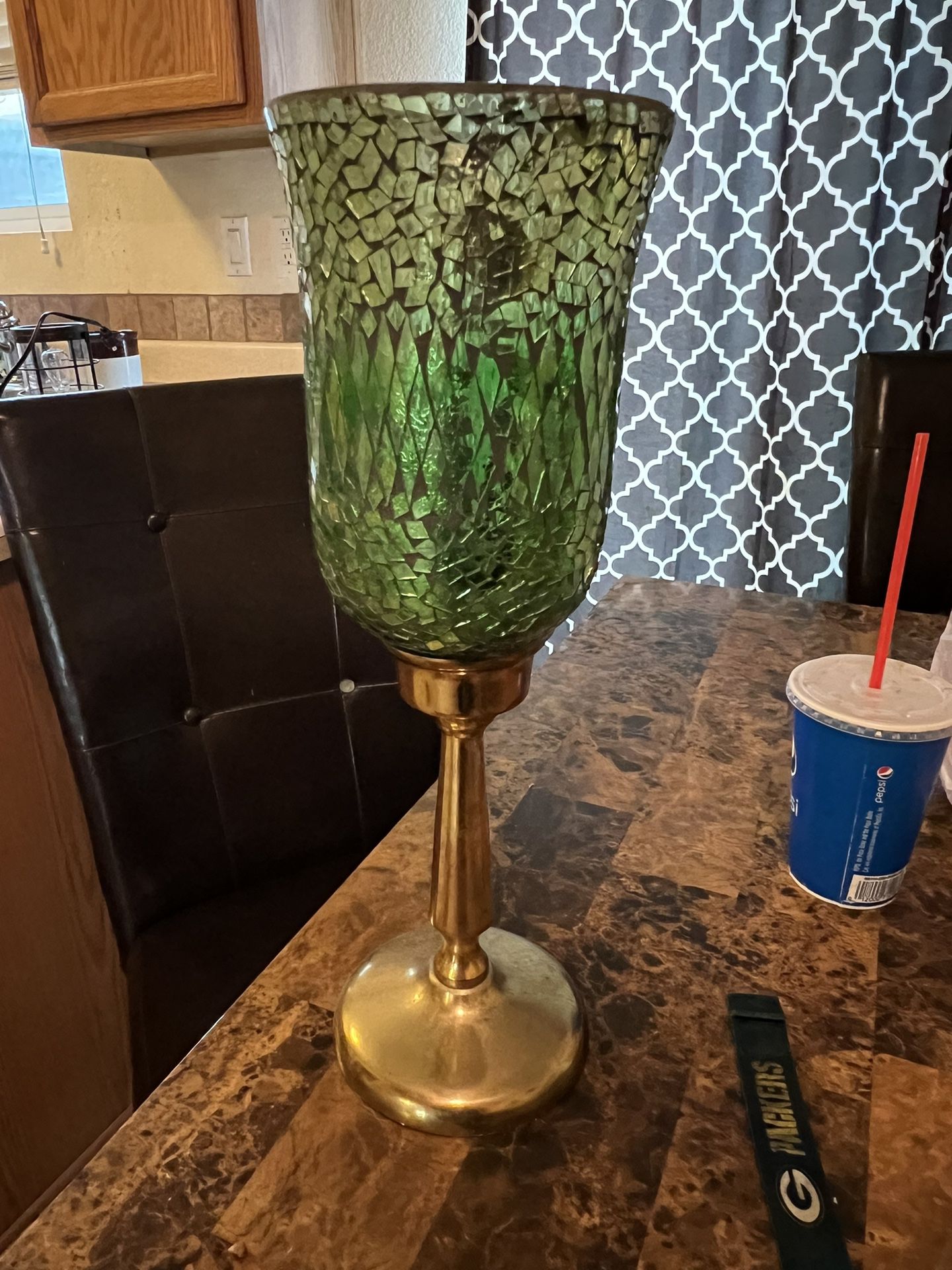 GREEN GLASS CANDLE HOLDER (tall)