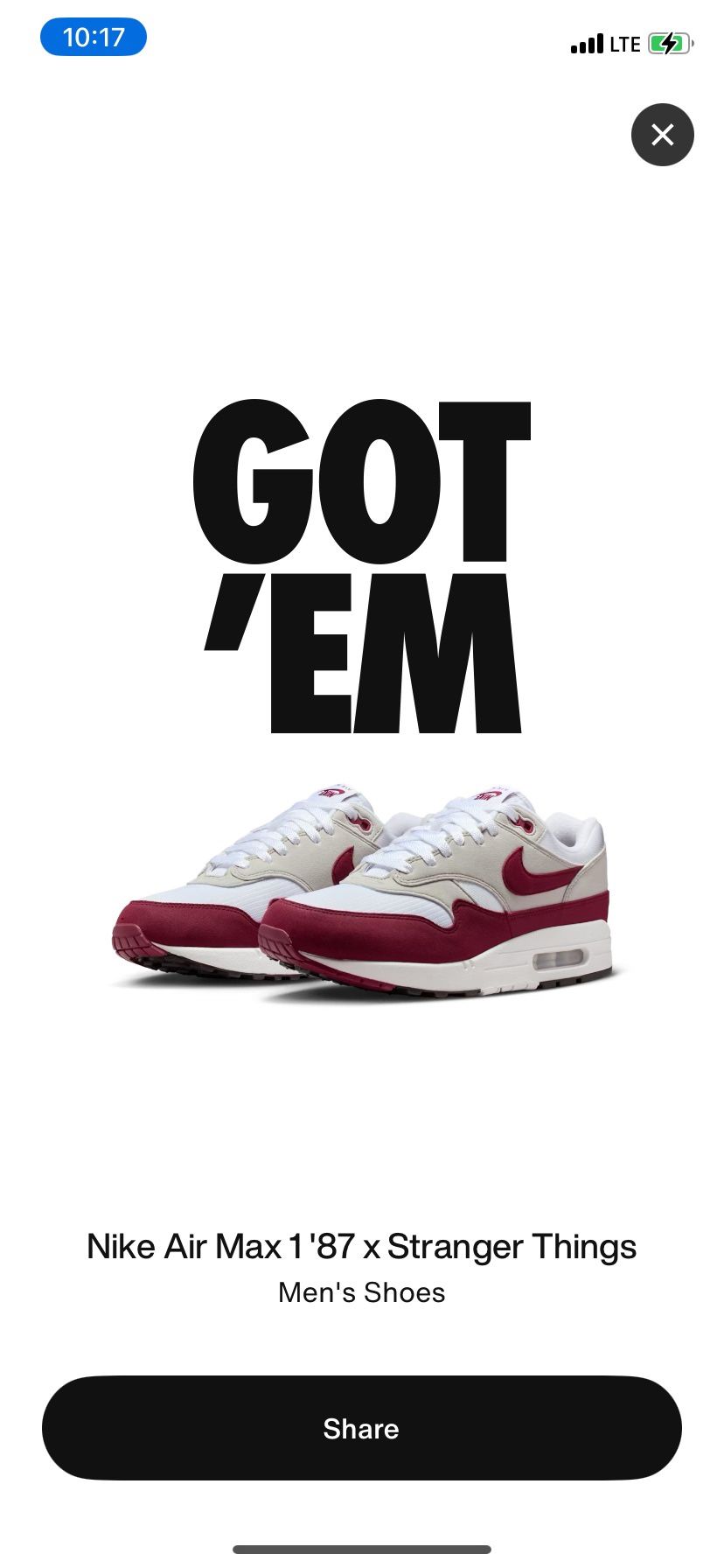 Size 10M Nike Air Max 1'87 x Stranger Things Men's Shoes