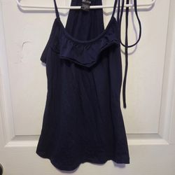 Wet Seal Navy Blue Ruffle Halter Tank Top