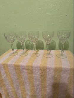 5 Etched Glass Wine Goblets