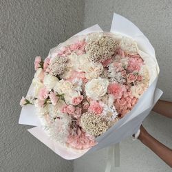 Handmade Pastel Flower Bouquet – Roses, Hydrangeas & Dianthus