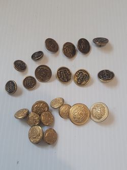 Vintage 22 Military Uniform Metal Buttons, Assorted Sizes (3/4", 1/2", 1/4")