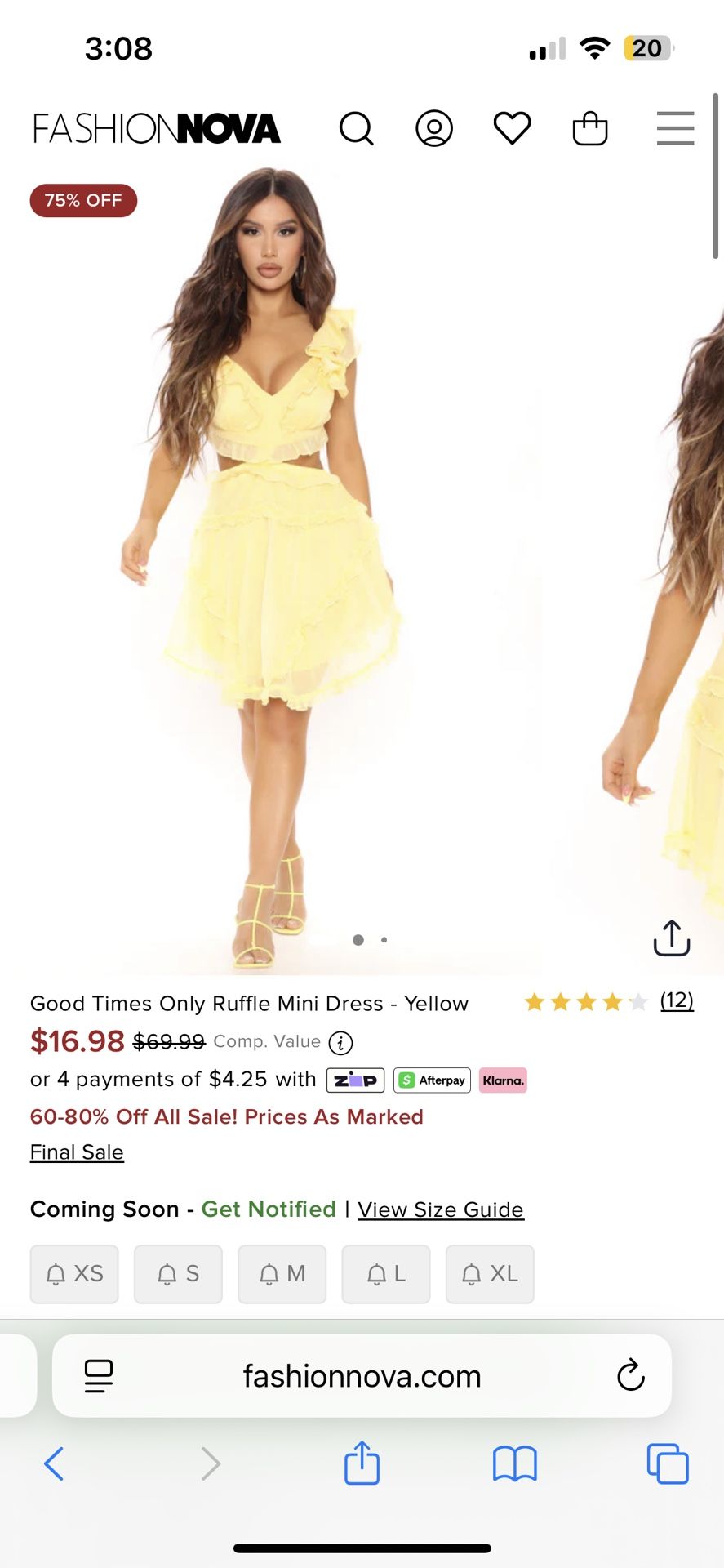 fashion nova Good Times Only Ruffle Mini Dress Yellow size S