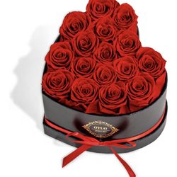 16 Preserved Roses in Heart-Shaped Box