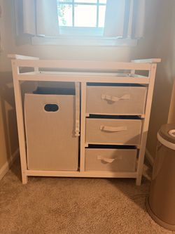 Badger Basket Modern Baby Changing Table with Hamper and 3 Drawers
