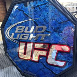 Bud Light UFC Mirror Bar Sign Octagon MMA 35.5x36” Man Cave