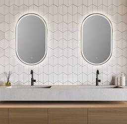 2x Altair Oleggio Oval Framed In Gold Vanity LED Lighted Wall Mirror - 36 in.