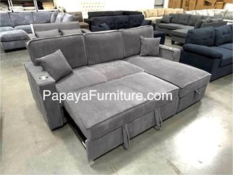 NEW Dark Grey L Shape Sectional Sofa and STORAGE Chaise Pullout Sleeper Bed Seccional Convertible Ashley Style Discount Furniture Warehouse Clearance 