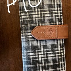 Plaid Wallet With Brown Strap 