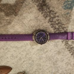Zebra and Rhinestone Silver Tone Watchw/Purple Band