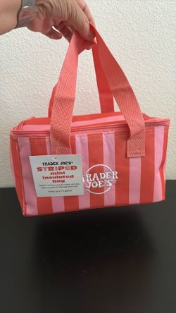 Trader Joe's Pink   Orange Stripes Stripped Mini Insulated Lunch Bag 1.5 Gallon . Spring edition 2026