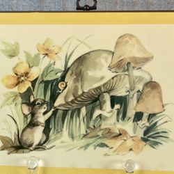 Vintage Mouse And Mushroom Hanging Art