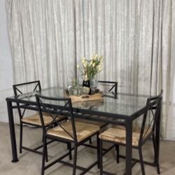 Glass & Iron Dining Table With 4 Chairs 