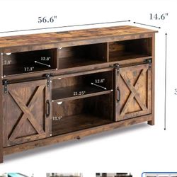 57In Wooden Farmhouse Entertainment Center for 60/65 inch TV,Double Layer Storage Farmhouse TV Stand,Double-Row Sockets with Wood Sliding Barn Door TV