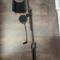 Selling a mic stand with a sponge and microphone windscreen mask!