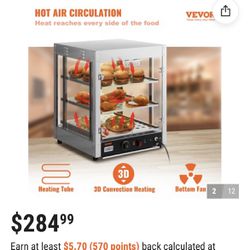 Commercial Food Warmer Display, 3 Tiers, 800W Pizza Warmer w/ 3D Heating 3-Color Lighting Bottom Fan, Countertop Pastry Warmer w/Temp Knob & Display 0