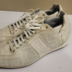 Fendi Zucca Ivory Sneakers Canvas Logo Size 12.5