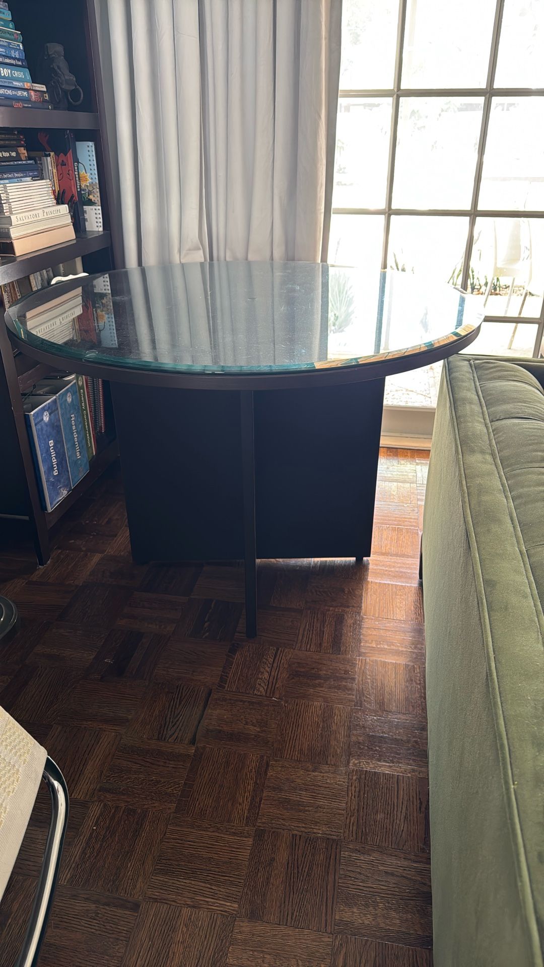 Dark Walnut Laminate Conference/Dining Table With Glass Top