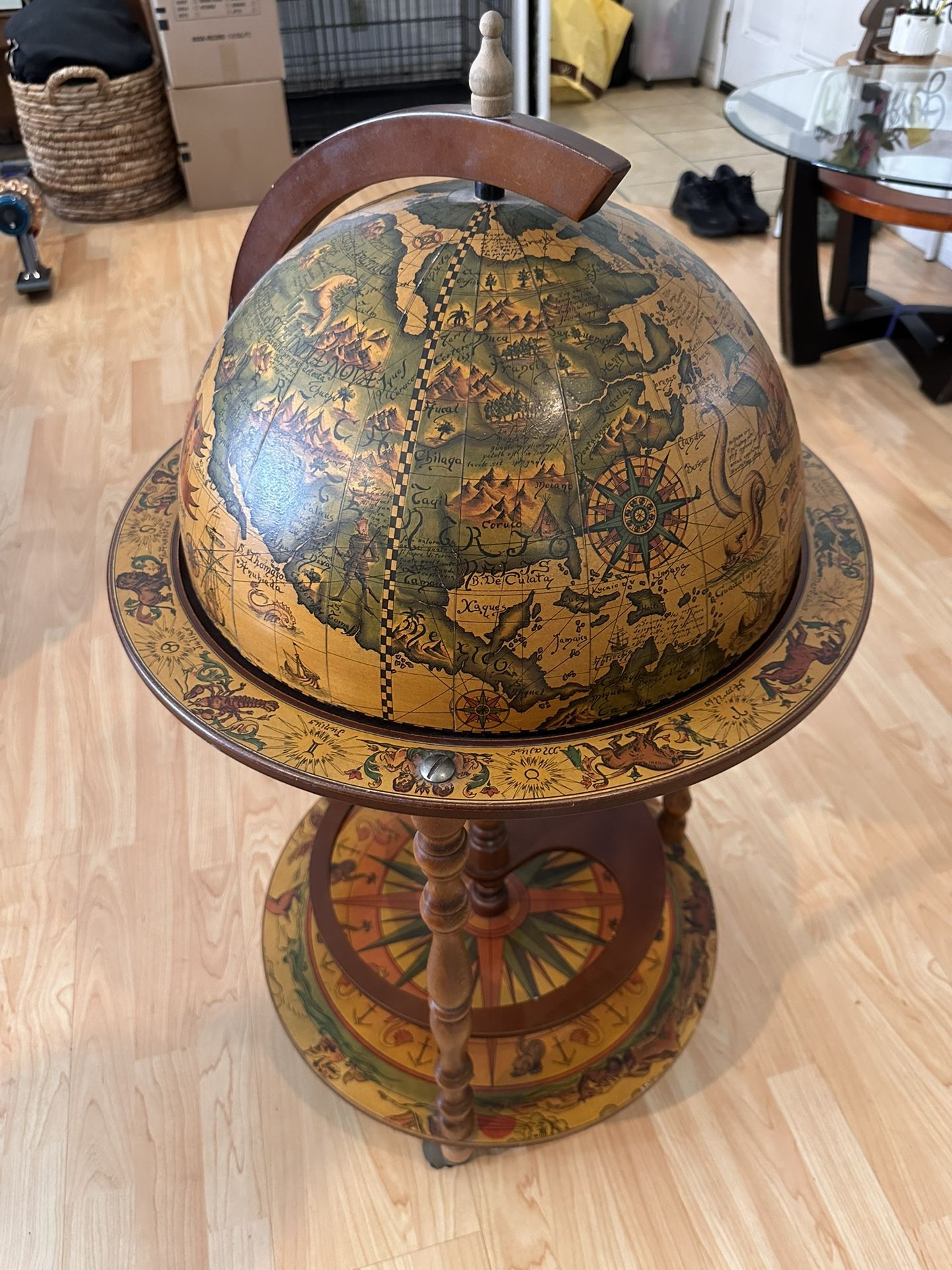 Vintage Wooden Globe Bar Cabinet