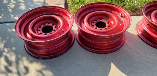15" chrome powder coated red classic car rims, full set