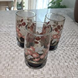 Vintage  Pink And White Brown Floral Tumblers 