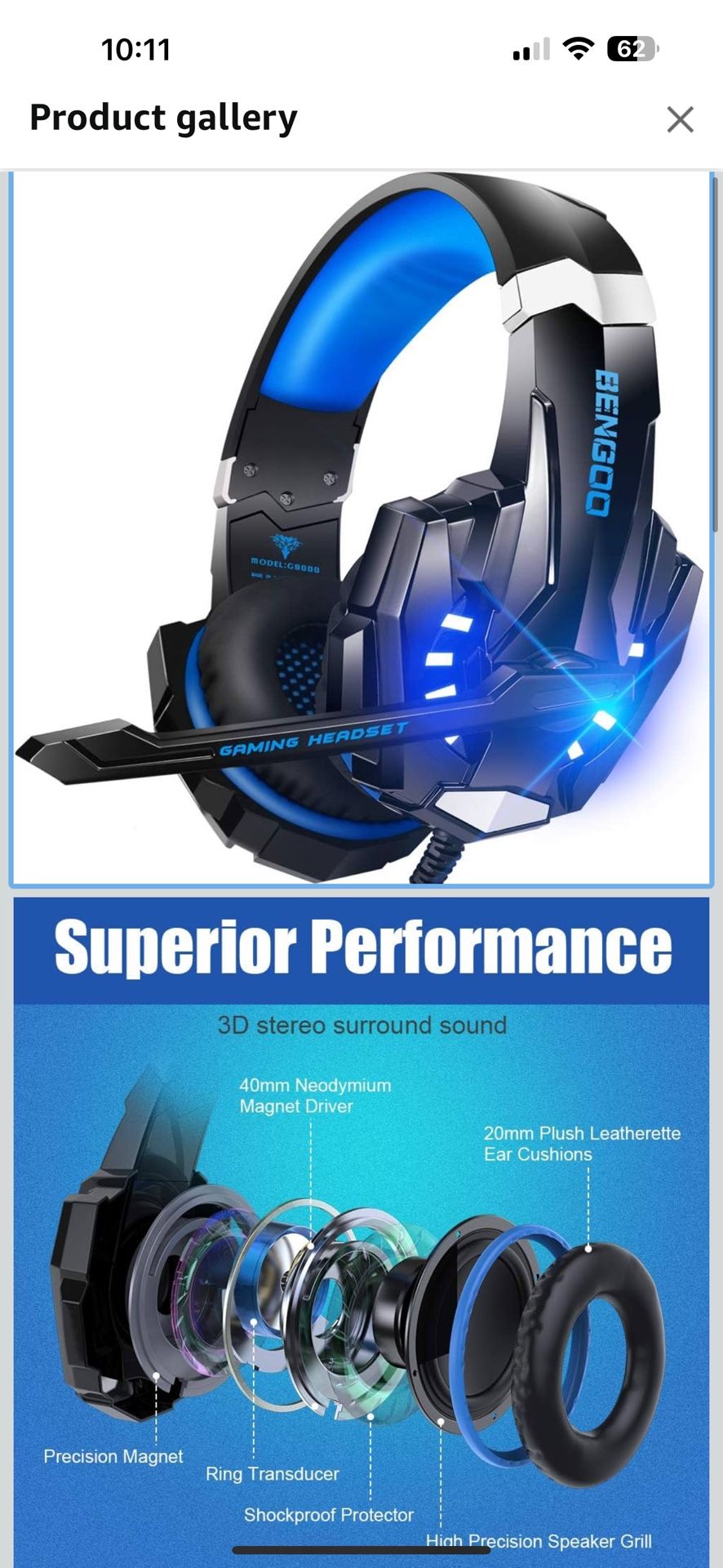New Stereo Gaming Headset for PS4 PC Xbox One PS5 Controller, Noise Cancelling Over Ear Headphones with Mic, LED Light, 7.1 Surround Sound, Soft Memor