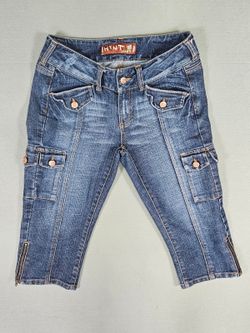Hint Jeans Women Blue Stretch Denim Cargo Capri Jeans Size 3